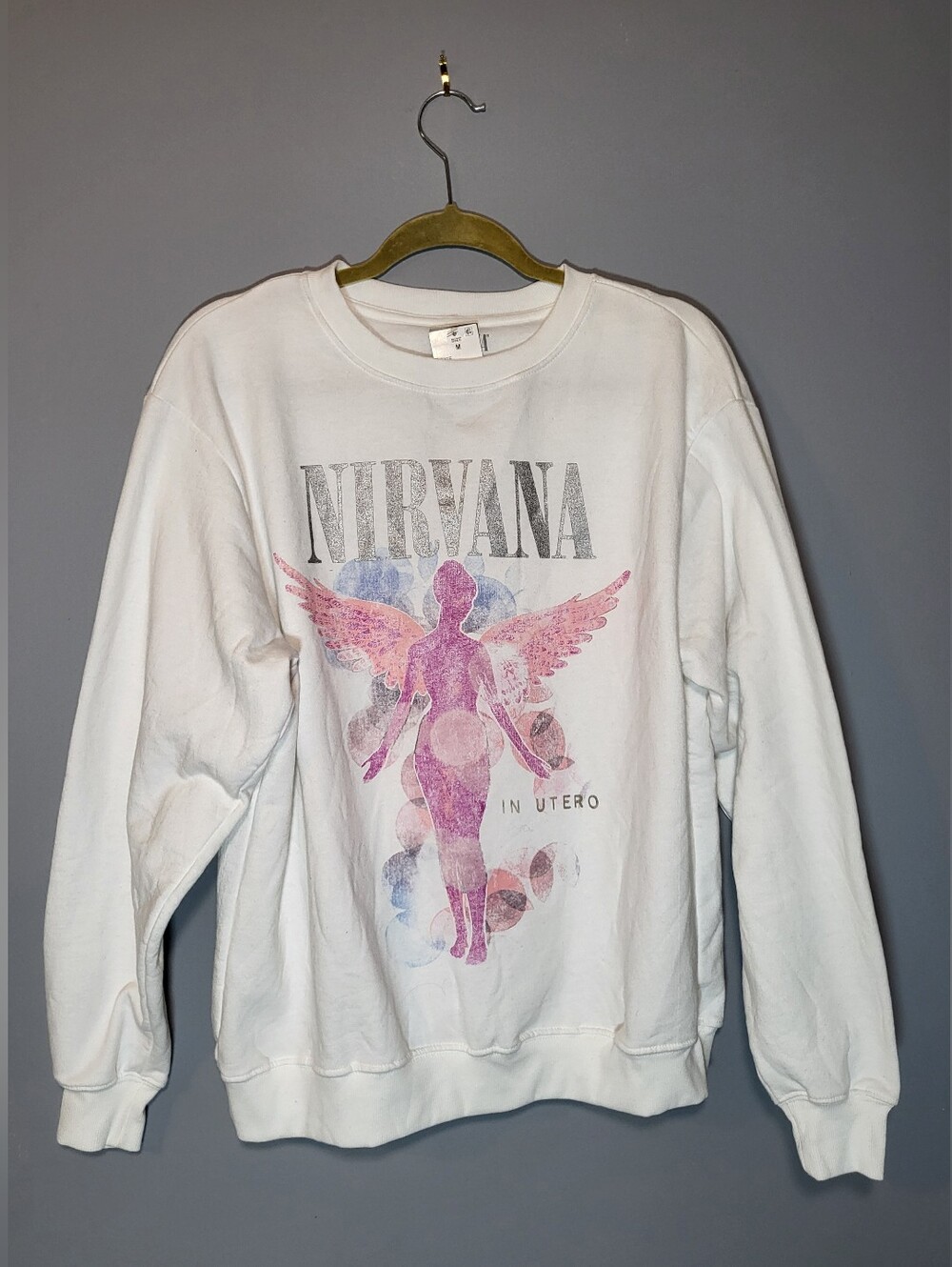 Nirvana Size M In Utero White Graphic Sweatshirt Crewneck